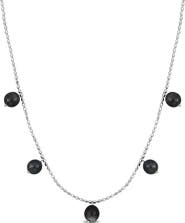 DELMAR Sterling Silver Cultured Black Tahitian Pearl Charm Necklace