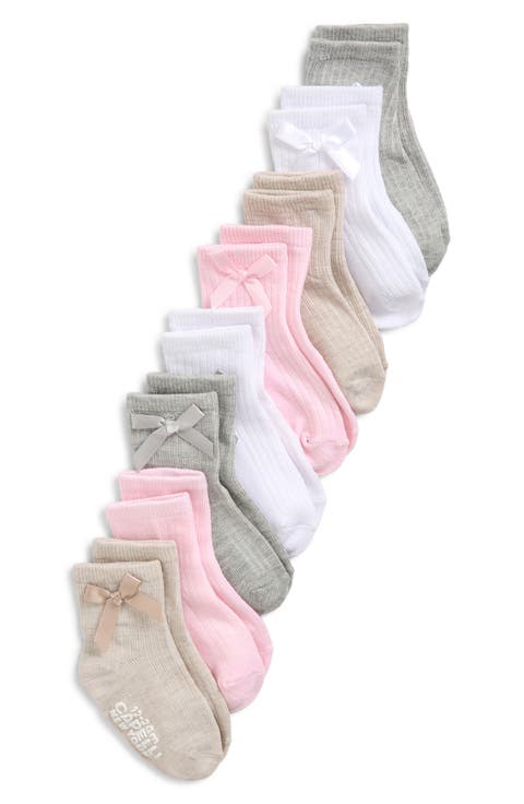 Assorted 8-Pack Rib Grippy Crew Socks with Bows (Baby)