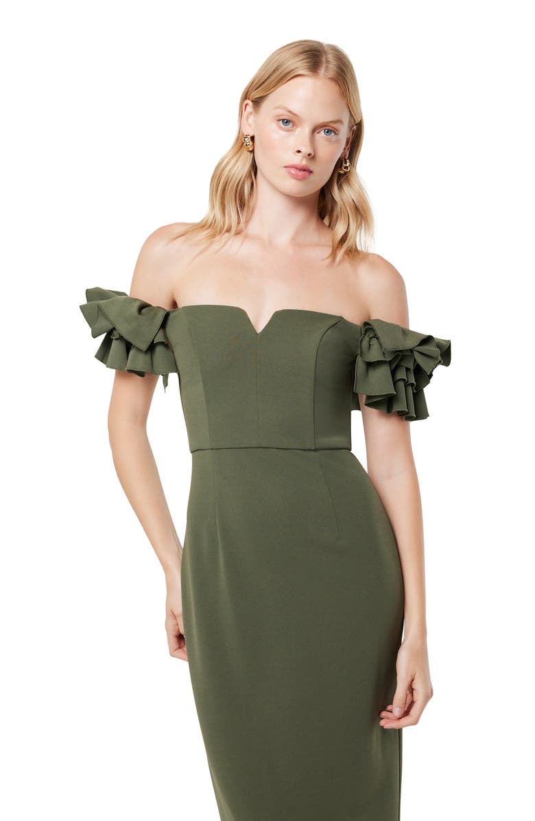 Elliatt Creole Off the Shoulder Sheath Midi Dress, Alternate, color, 