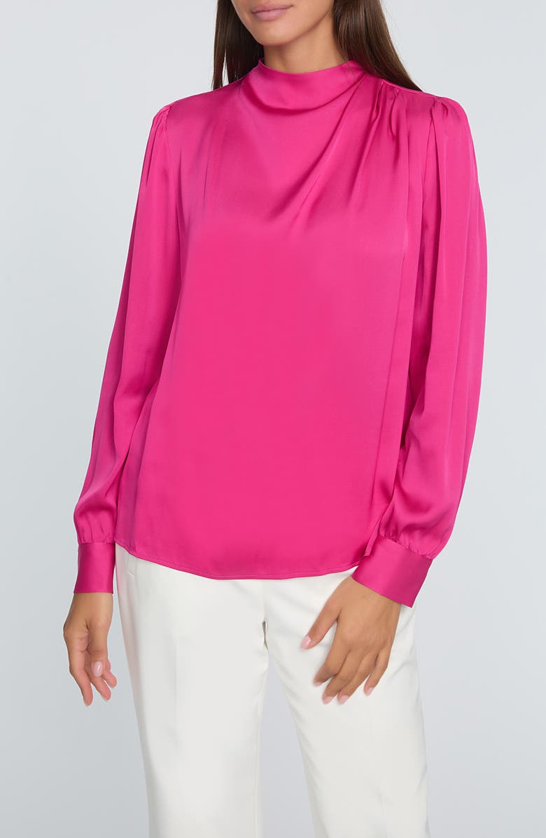Elie Tahari The Tien Mock Neck Top, Main, color, Haute Pink
