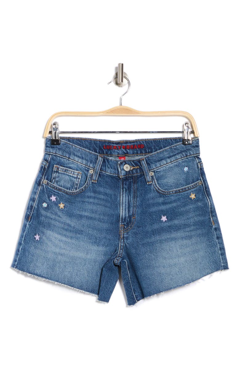 Lucky Brand '90s Embroidered Raw Hem Denim Shorts, Alternate, color, Lounge Horizon