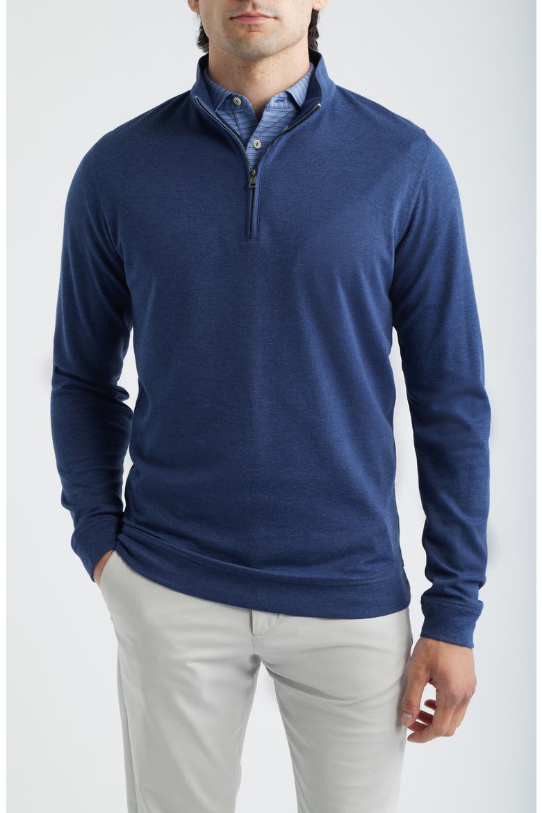 Comfort Interlock Organic Cotton Blend Quarter Zip Pullover, Main, color, NAVY