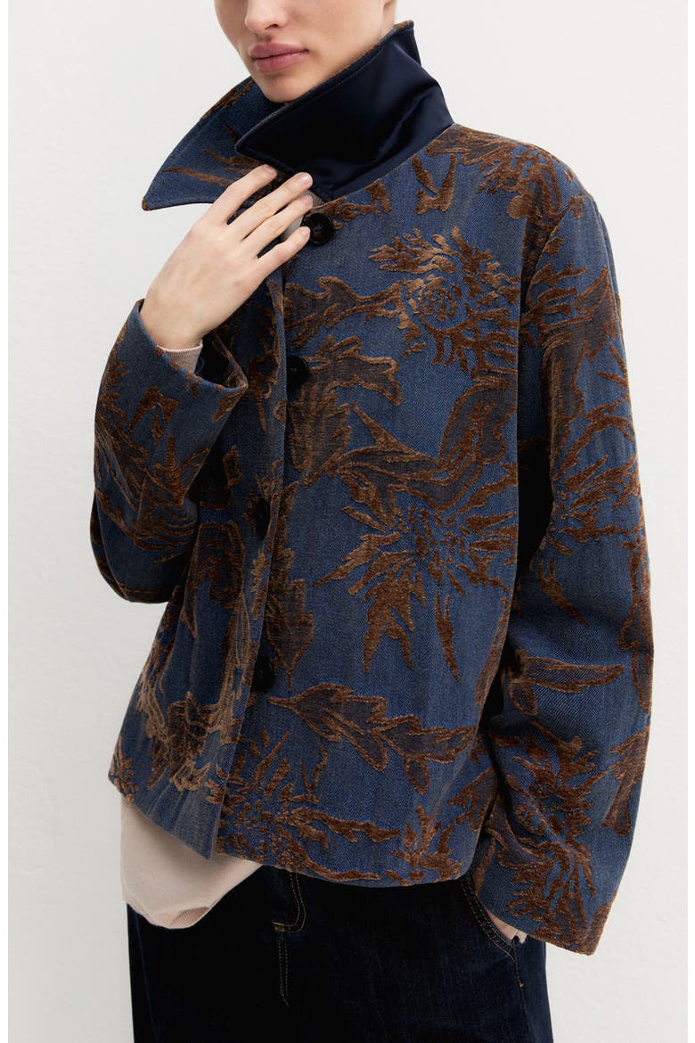 Jacquard Stand Collar Jacket, Main, color, BLUE JEANS