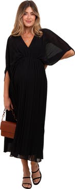 PinkBlush Pleated V Neck Maxi Dress