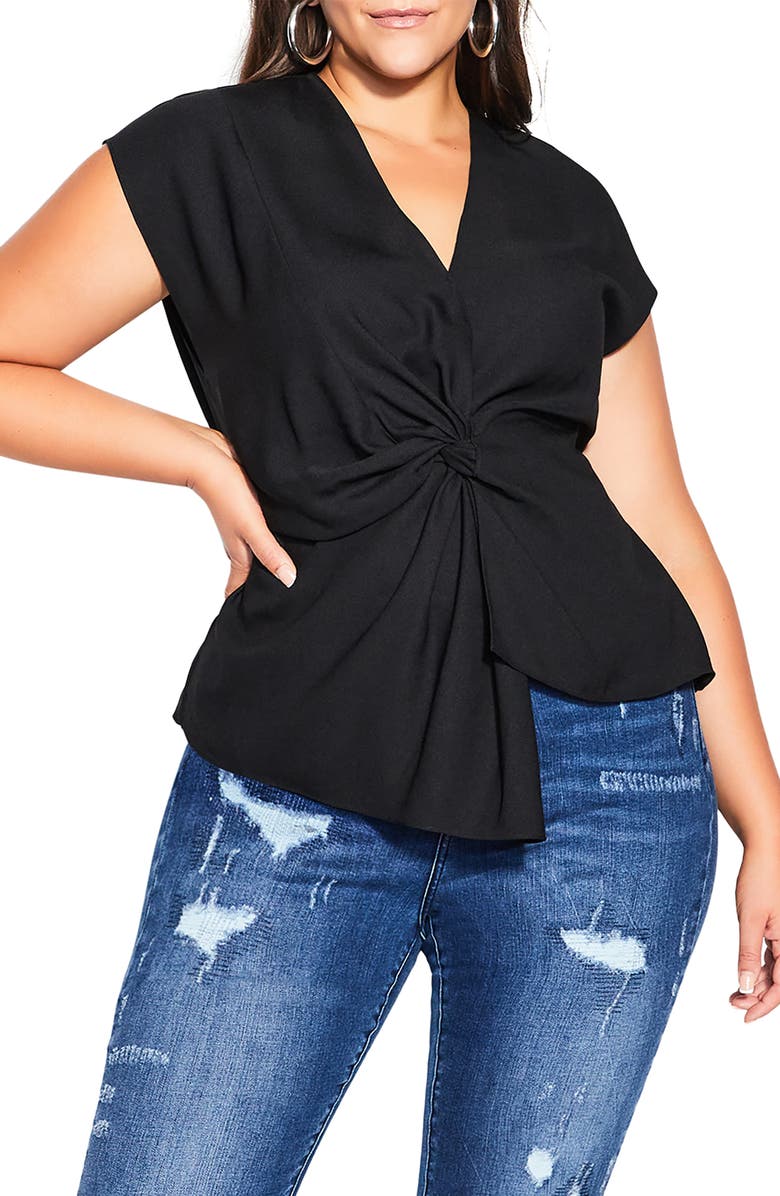 City Chic In Bloom Twist Front Asymmetric Top, Main, color,