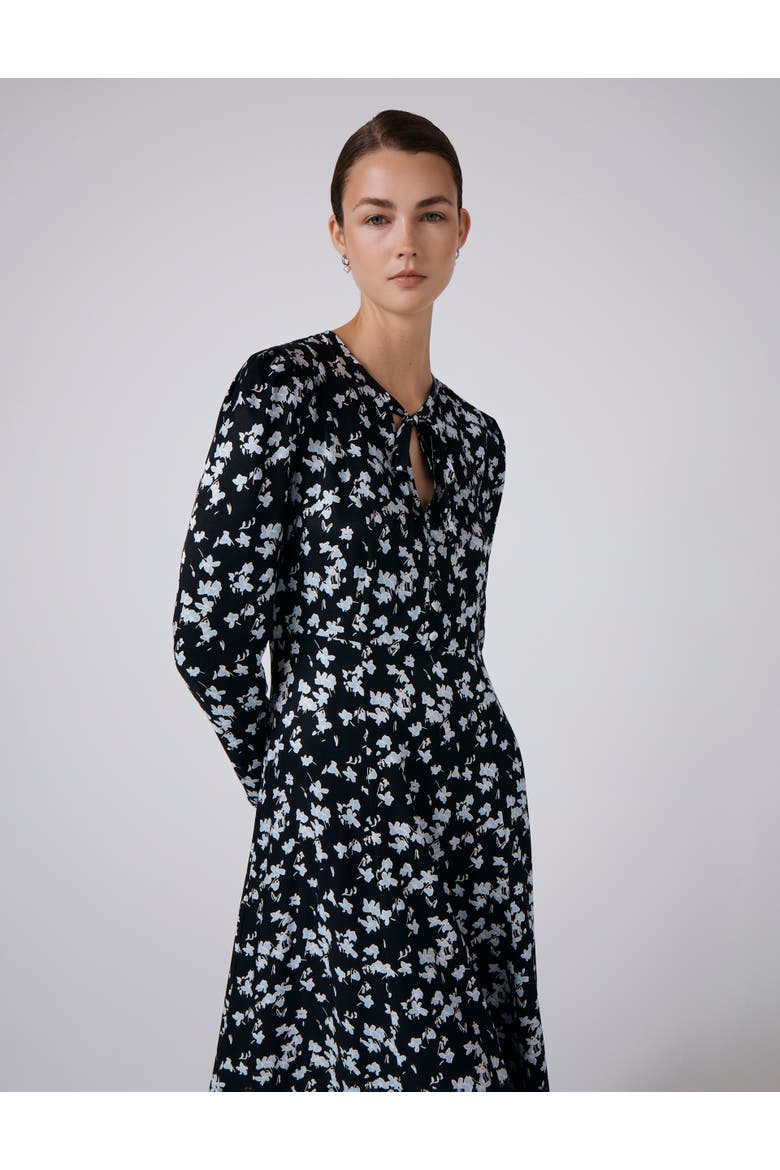 Ana Floral Satin Midi Dress, Alternate, color, Black Floral