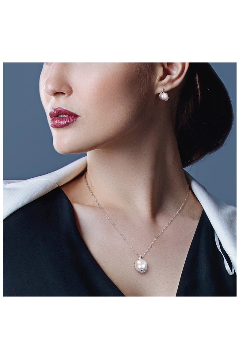 Cultured Freshwater Pearl Pendant Necklace & Stud Earrings Set, Alternate, color, SILVER/ PEARL