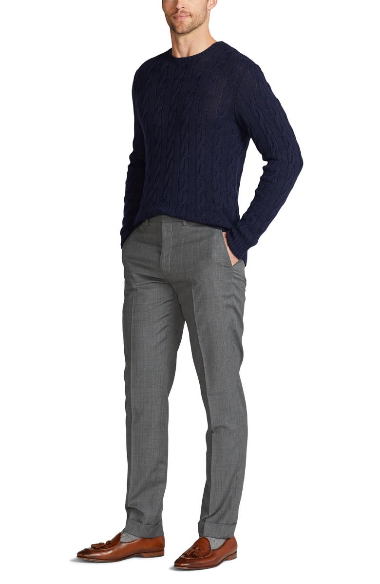 Ralph Lauren Purple Label Cable Stitch Cashmere Crewneck Sweater, Alternate, color, Classic Chairman Navy
