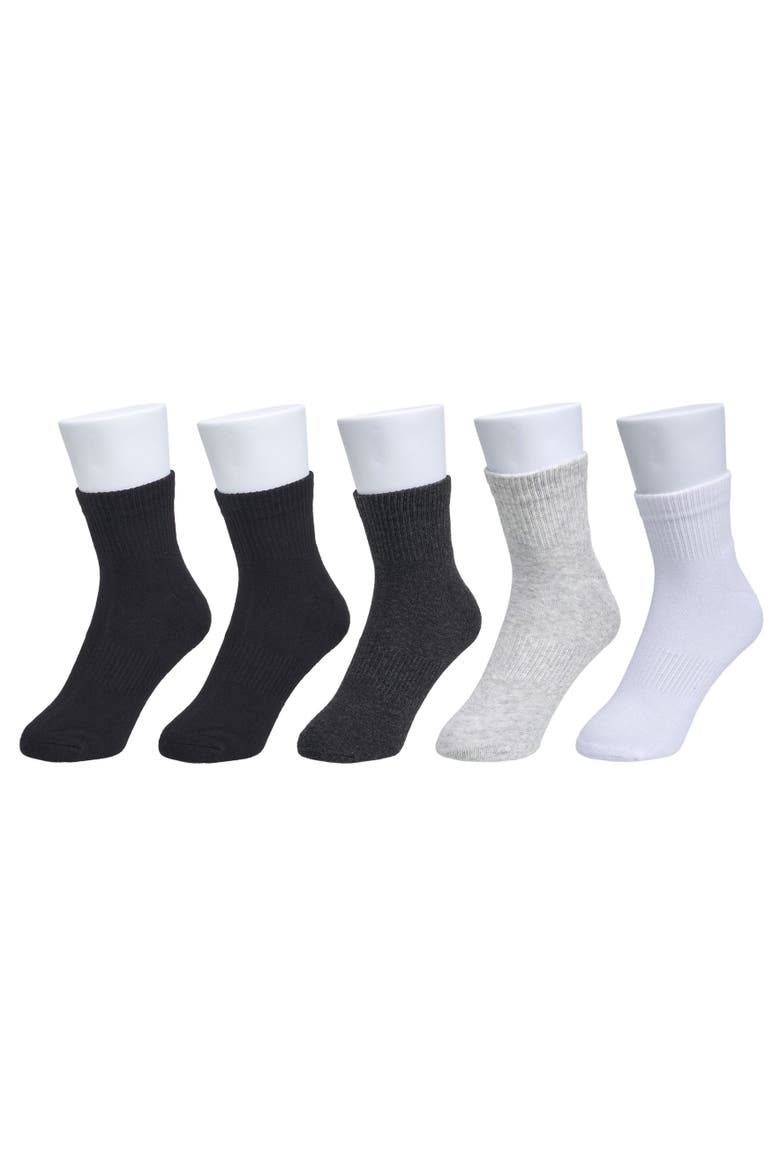 Organic Cotton Half Cushion Quarter Sock 5-Pack, Main, color, Grey White Black