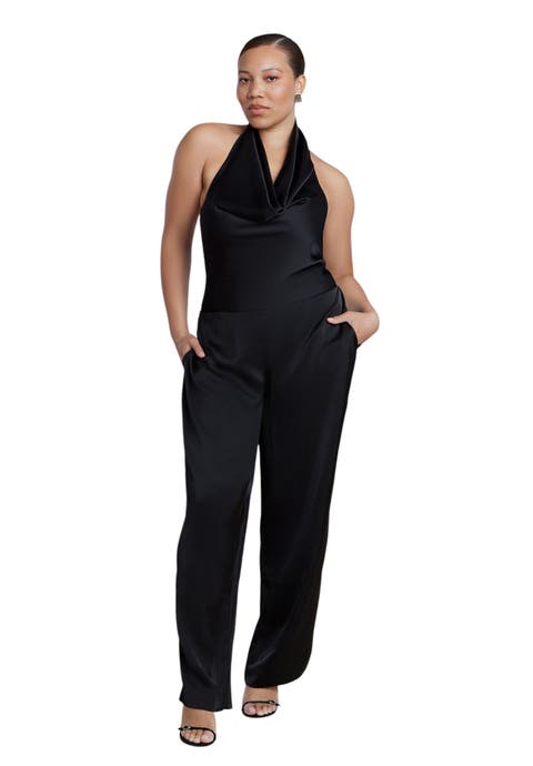 Halter Cowl Neck Satin Jumpsuit
