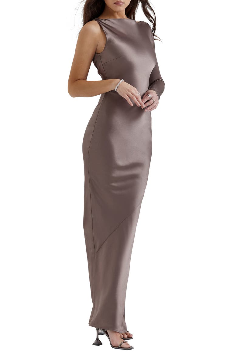 Catiana Asymmetric Satin Cocktail Dress, Alternate, color, PEBBLE GREY