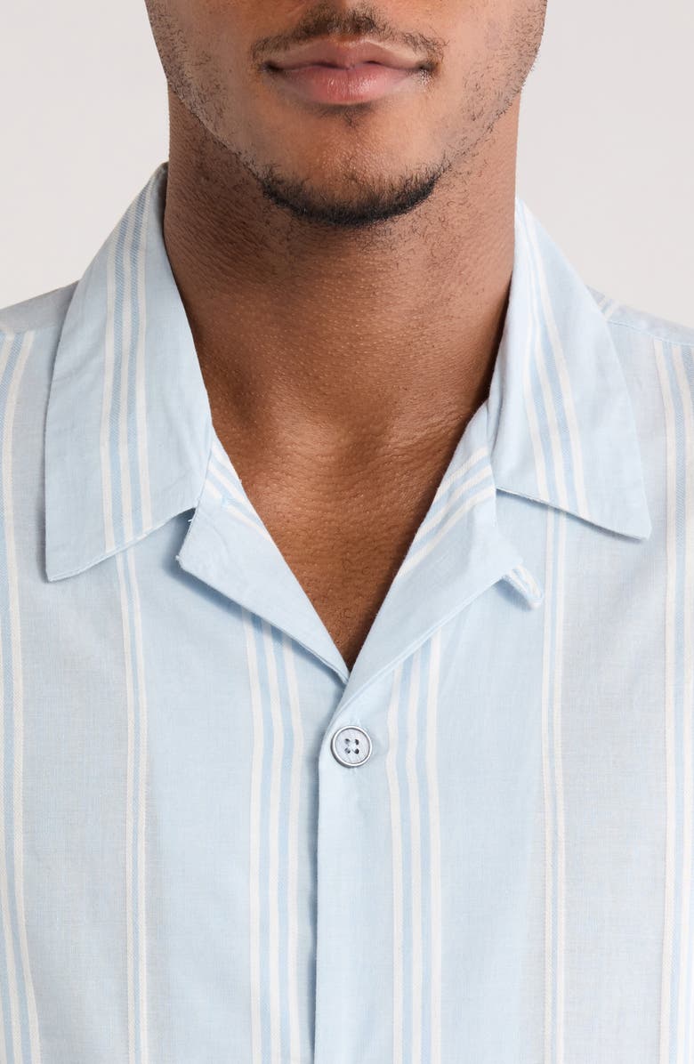 PacSun Stripe Cotton & Linen Camp Shirt, Alternate, color, Blue