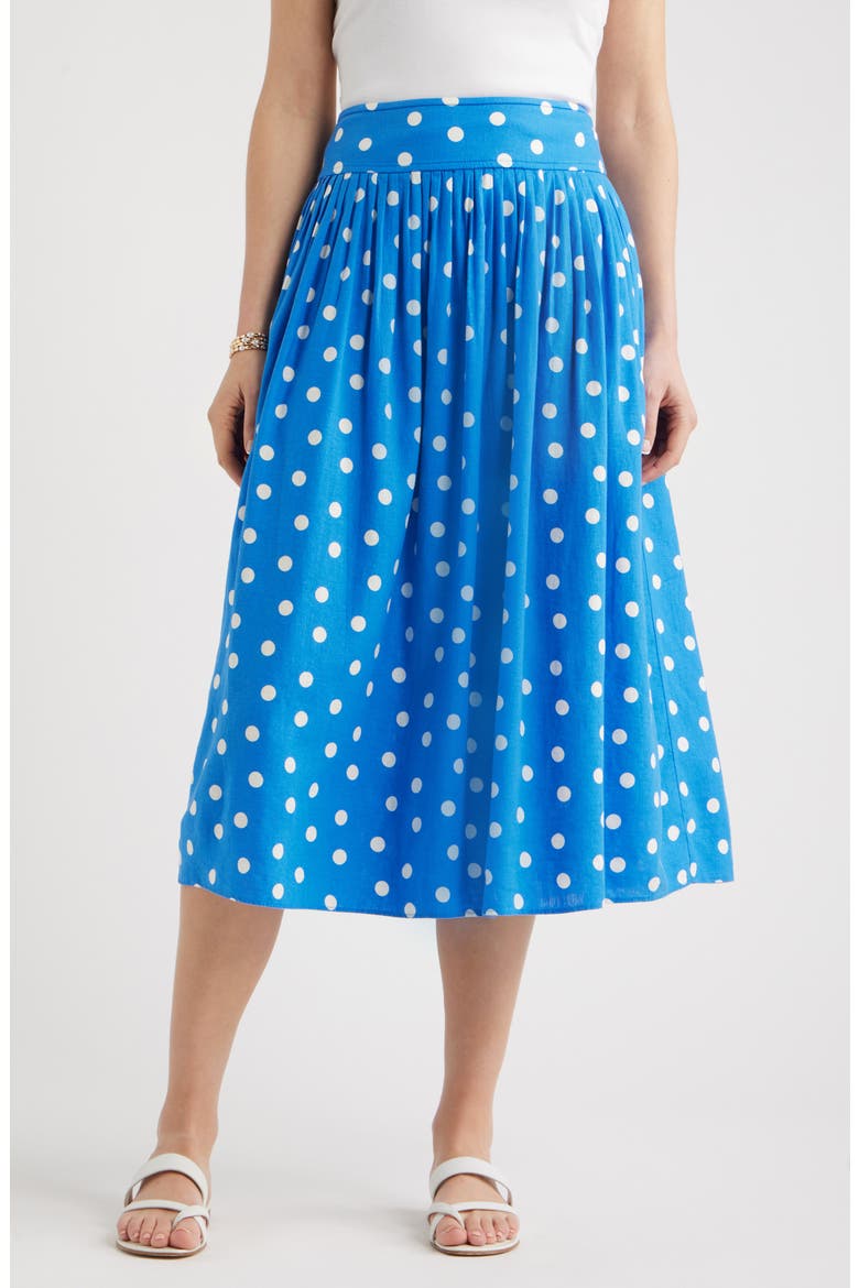 Pull-On Linen Blend Midi Skirt, Main, color, BLUE PALACE TULLA DOT