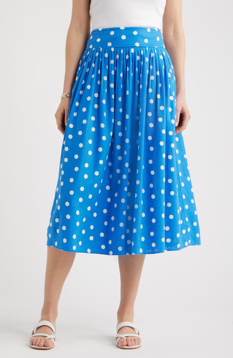 Caslon<sup>®</sup> Pull-On Linen Blend Midi Skirt, Main, color, Blue Palace Tulla Dot