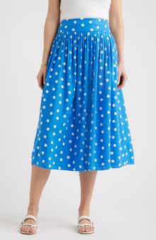 Pull-On Linen Blend Midi Skirt