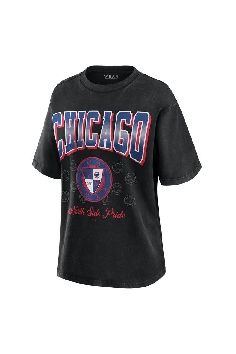 Women's WEAR by Erin Andrews  Black Chicago Cubs Oversized Boyfriend T-Shirt, Alternate, color, Black