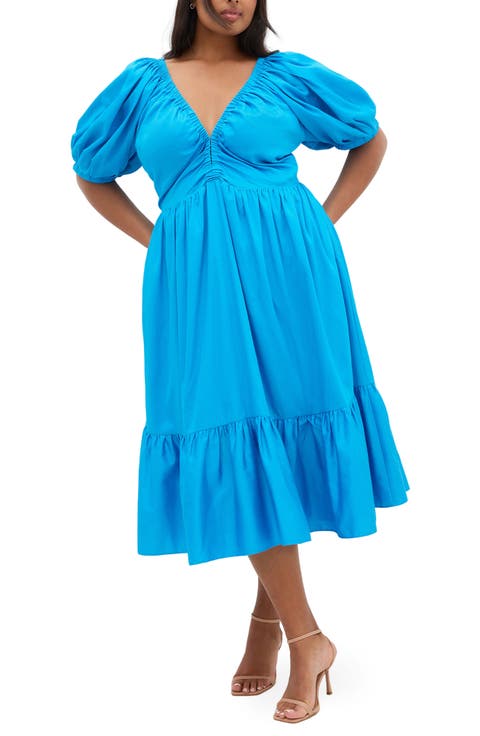 Grace Puff Sleeve Midi Dress (Plus)