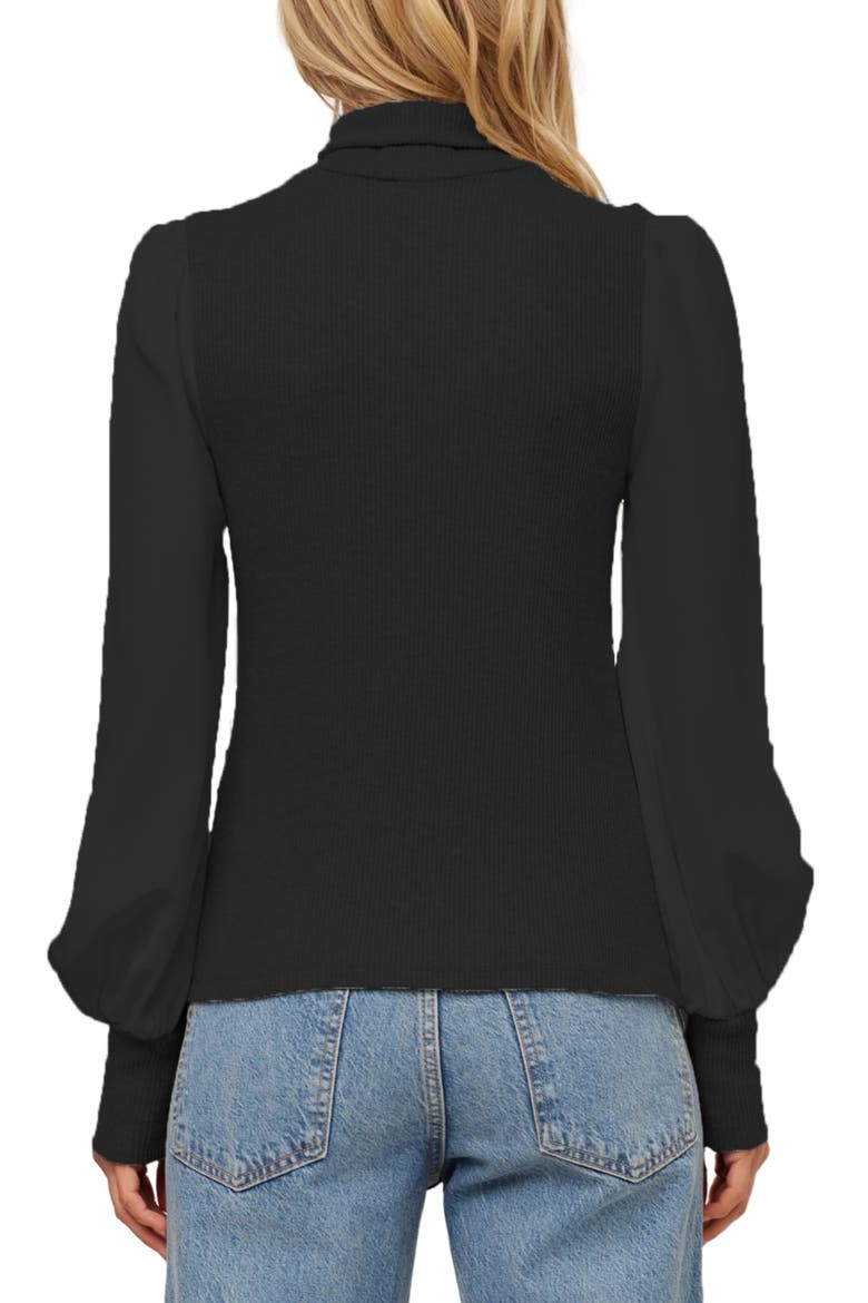 Lisette Mixed Media Turtleneck Top, Alternate, color, BLACK