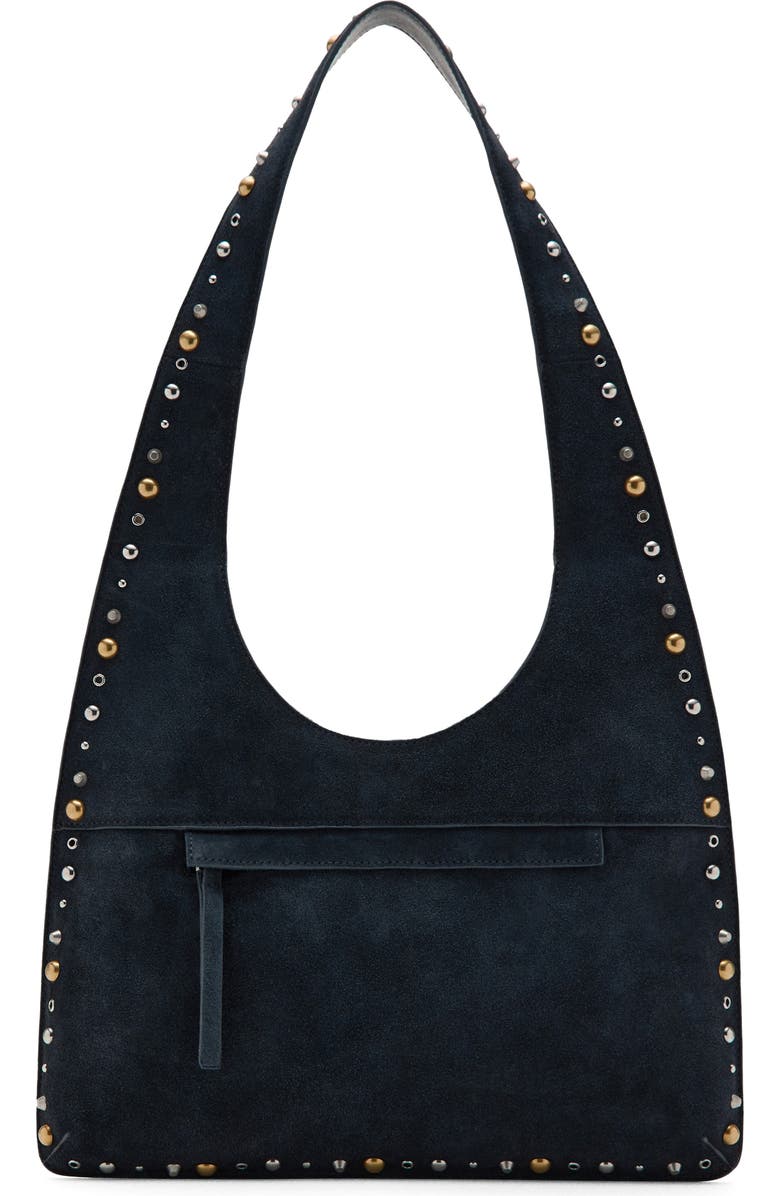 MANGO Studded Suede Shoulder Bag, Main, color, Navy