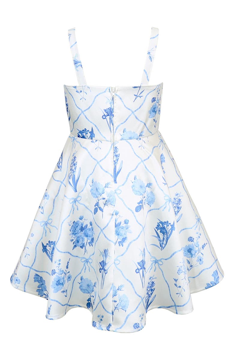 Zunie Kids' Border Print Mikado Fit & Flare Party Dress, Alternate, color, Ivory/ Blue