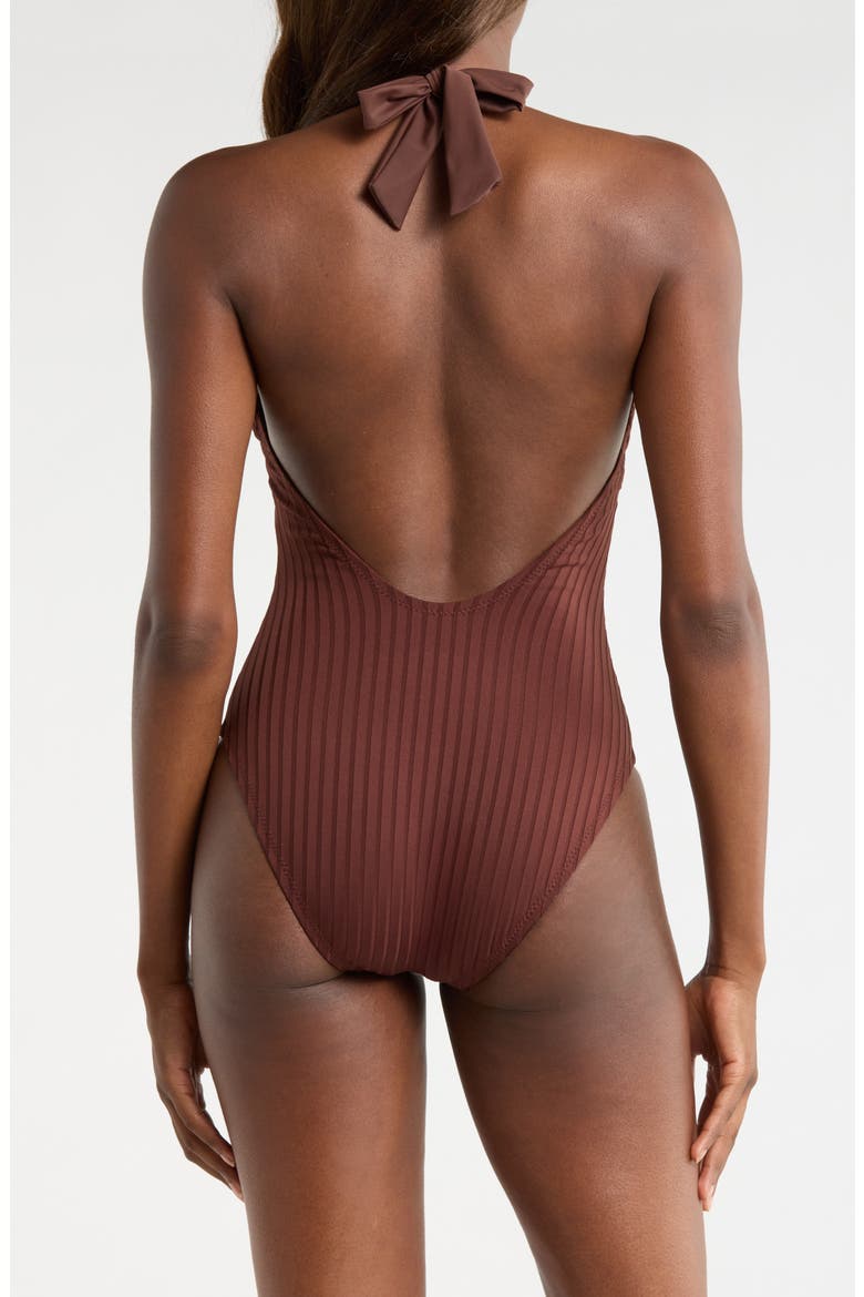 Halter Rib One-Piece Swimsuit, Alternate, color, ESPRESSO