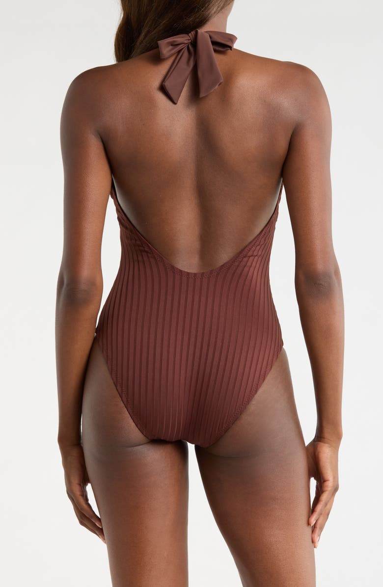 Sanctuary Halter Rib One-Piece Swimsuit, Alternate, color, Espresso