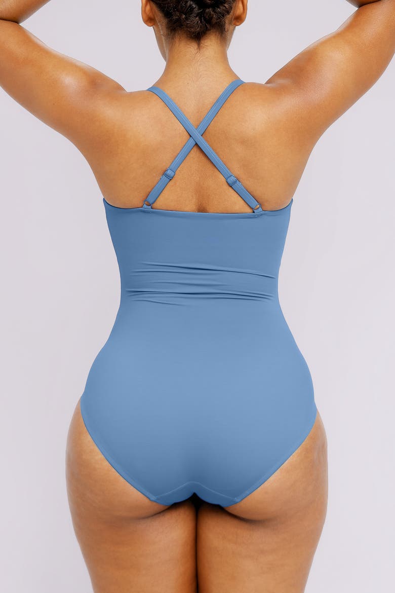 U-Ring Cut Out Ruched One-Piece Swimsuit, Alternate, color, Sky Blue