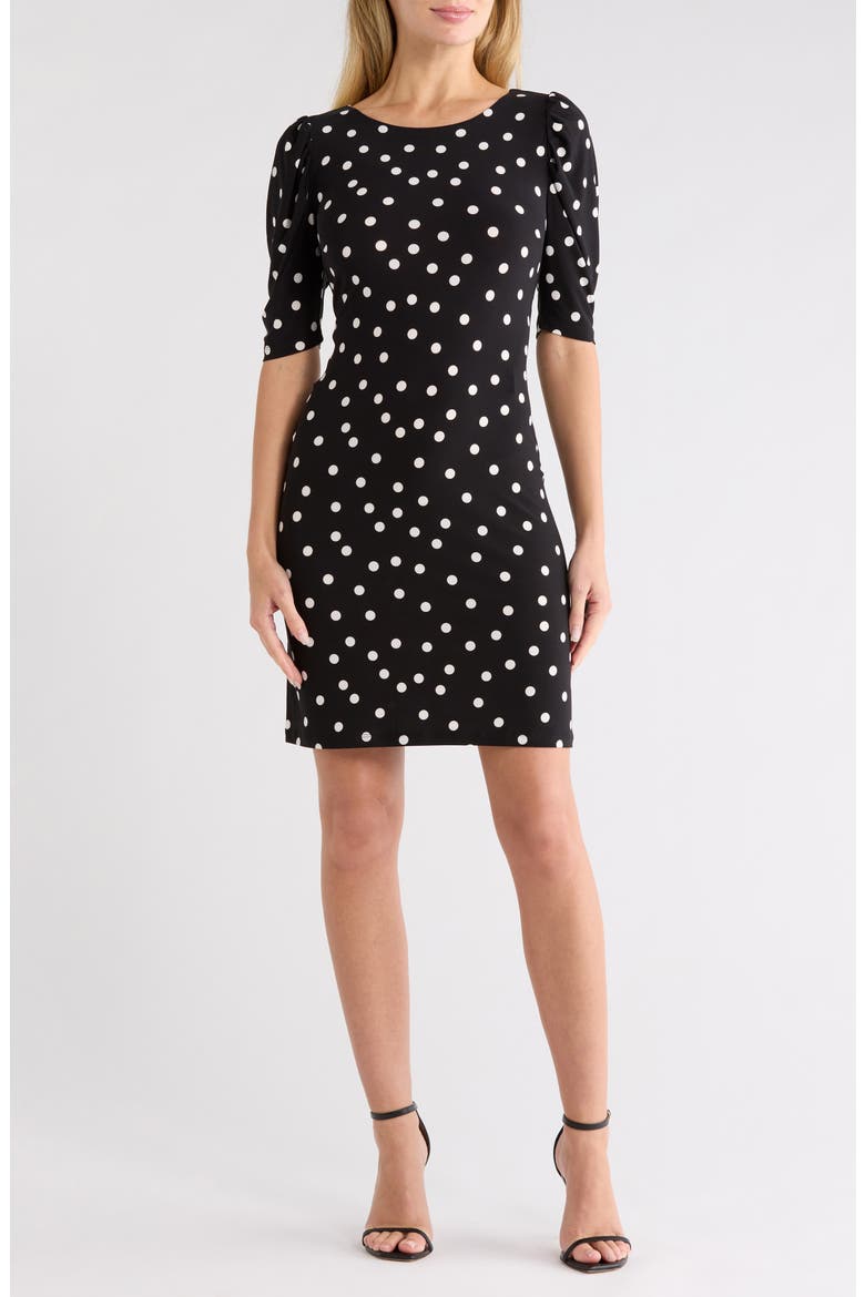 Polka Dot Jersey Dress, Main, color, BLK/ IVY