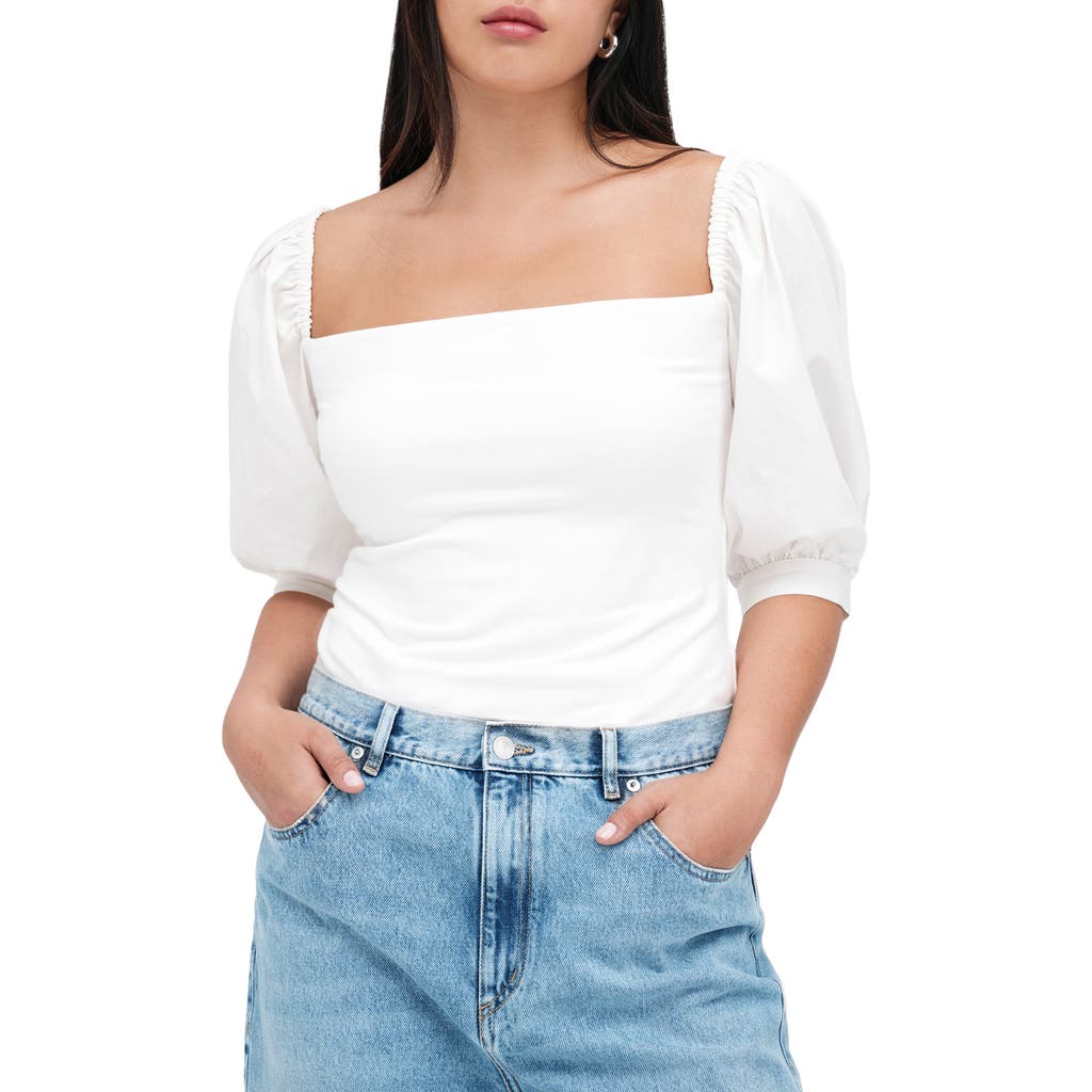Marcella Alana Mixed Media Puff Sleeve Top in Off White  product