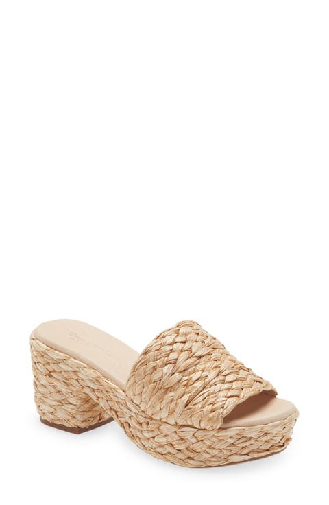 Raffia Platform Slide Sandal (Women)