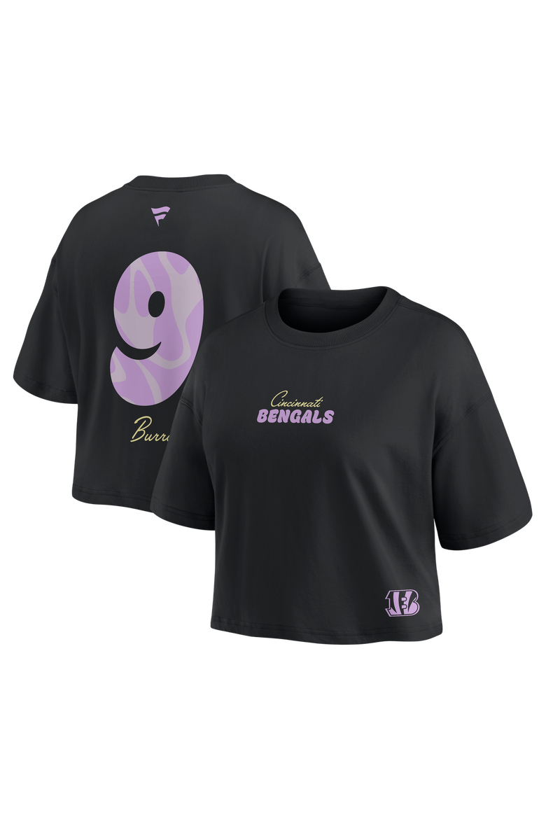Women's Fanatics Joe Burrow Black Cincinnati Bengals Fashion Cropped T-Shirt, Main, color, Black
