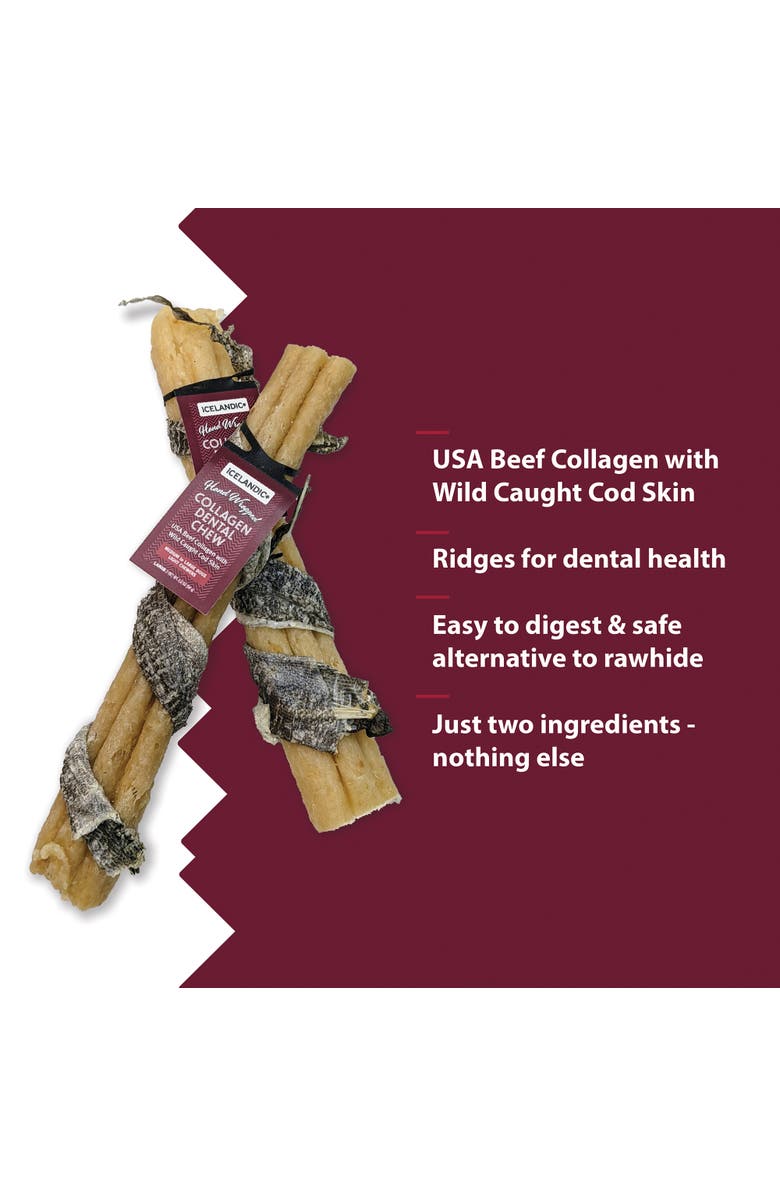 ICELANDIC+ Beef Collagen Dental Chew Stick Wrapped with Fish 8" Dog Treat, Alternate, color, Brown