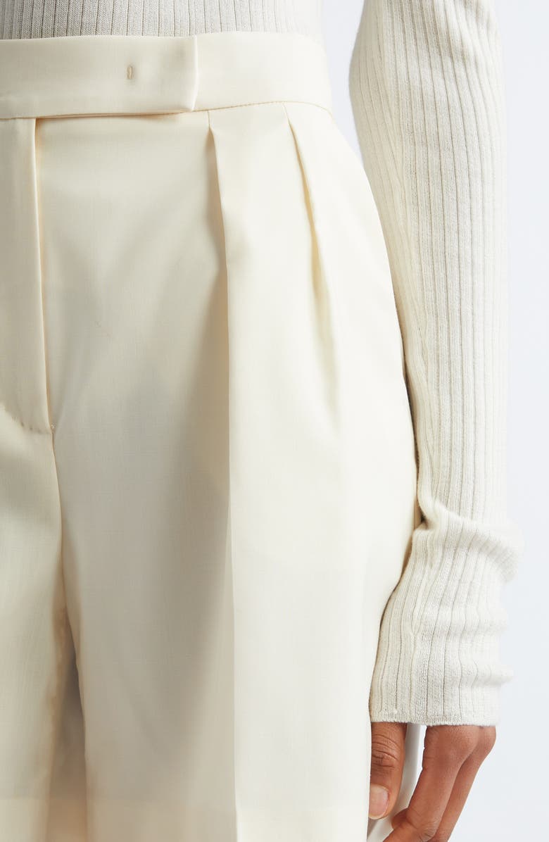 Max Mara Priamo High Waist Pleated Wool Shorts, Alternate, color, Vanilla