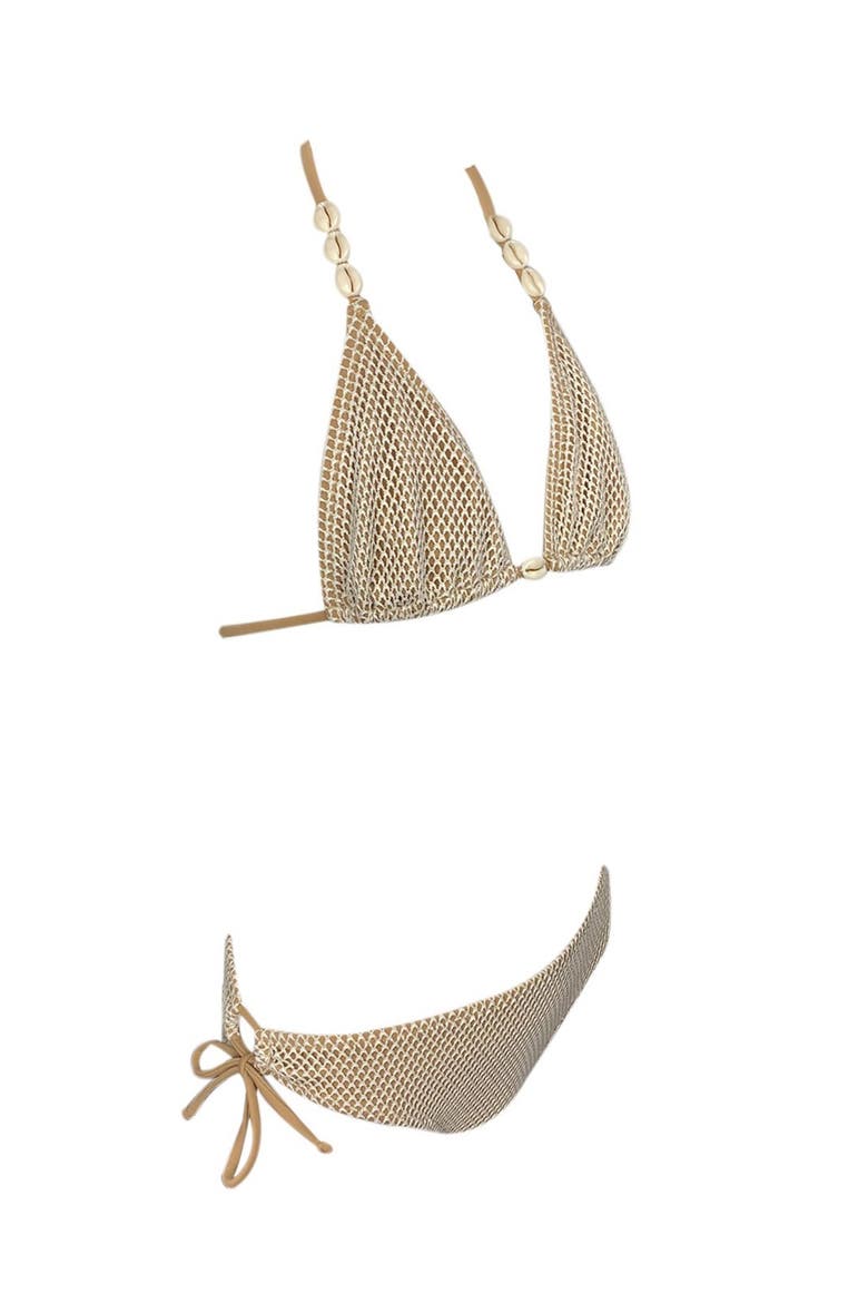 Kids' Triangle Mesh Design Two-Piece Swimsuit, Alternate, color, Beige