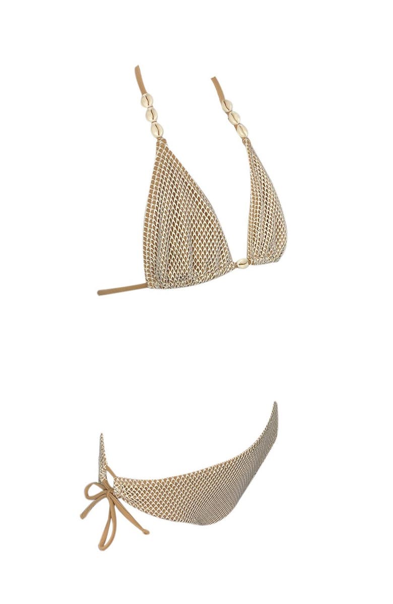 NESSI BYRD Kids' Triangle Mesh Design Two-Piece Swimsuit, Alternate, color, Beige