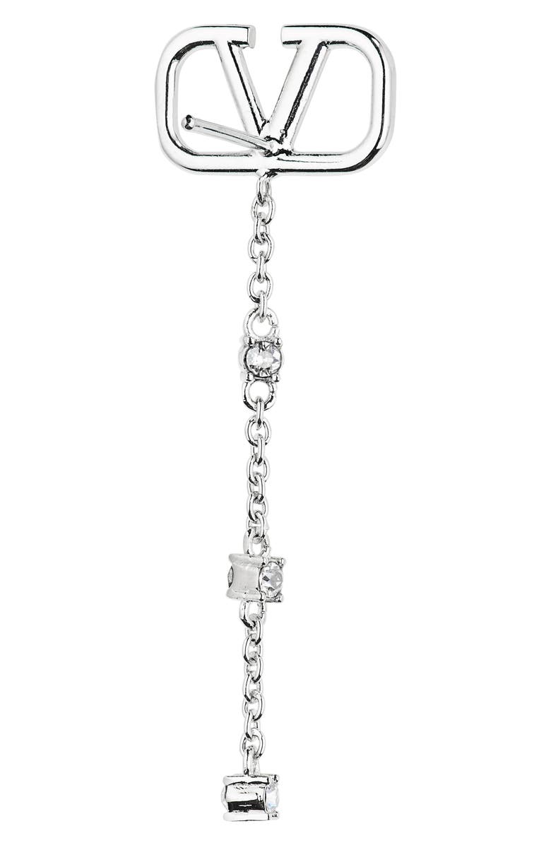Valentino Garavani Mini VLOGO Crystal Drop Earrings, Alternate, color, Palladium/Crystal Silver