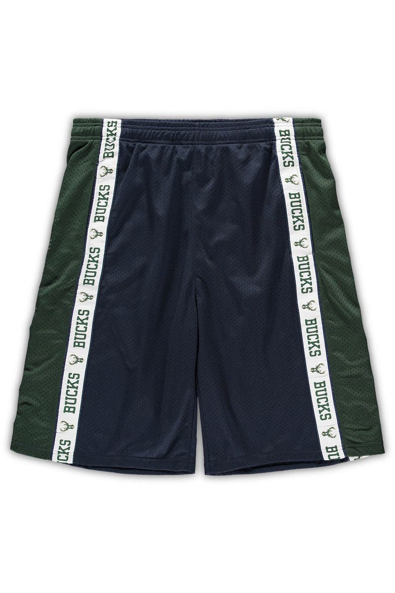 Men's Fanatics Branded Navy/Hunter Green Milwaukee Bucks Big & Tall Tape Mesh Shorts, Main, color, Navy