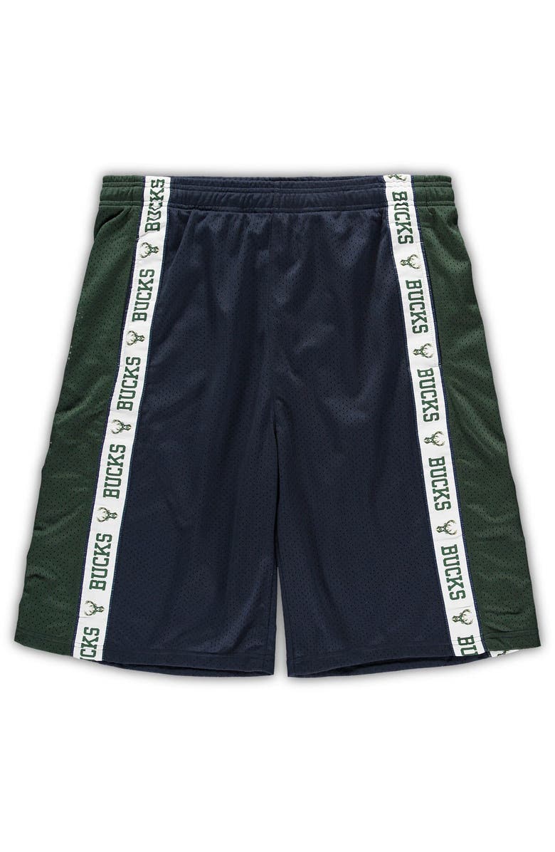 FANATICS Men's Fanatics Branded Navy/Hunter Green Milwaukee Bucks Big & Tall Tape Mesh Shorts, Main, color, Navy