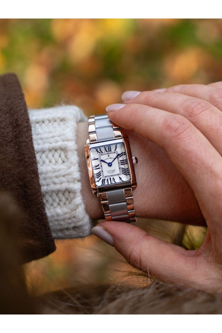 Emily - 22mm, White Dial, Two-Tone Rose & Silver Rectangular Ladies Watch, Alternate, color, White