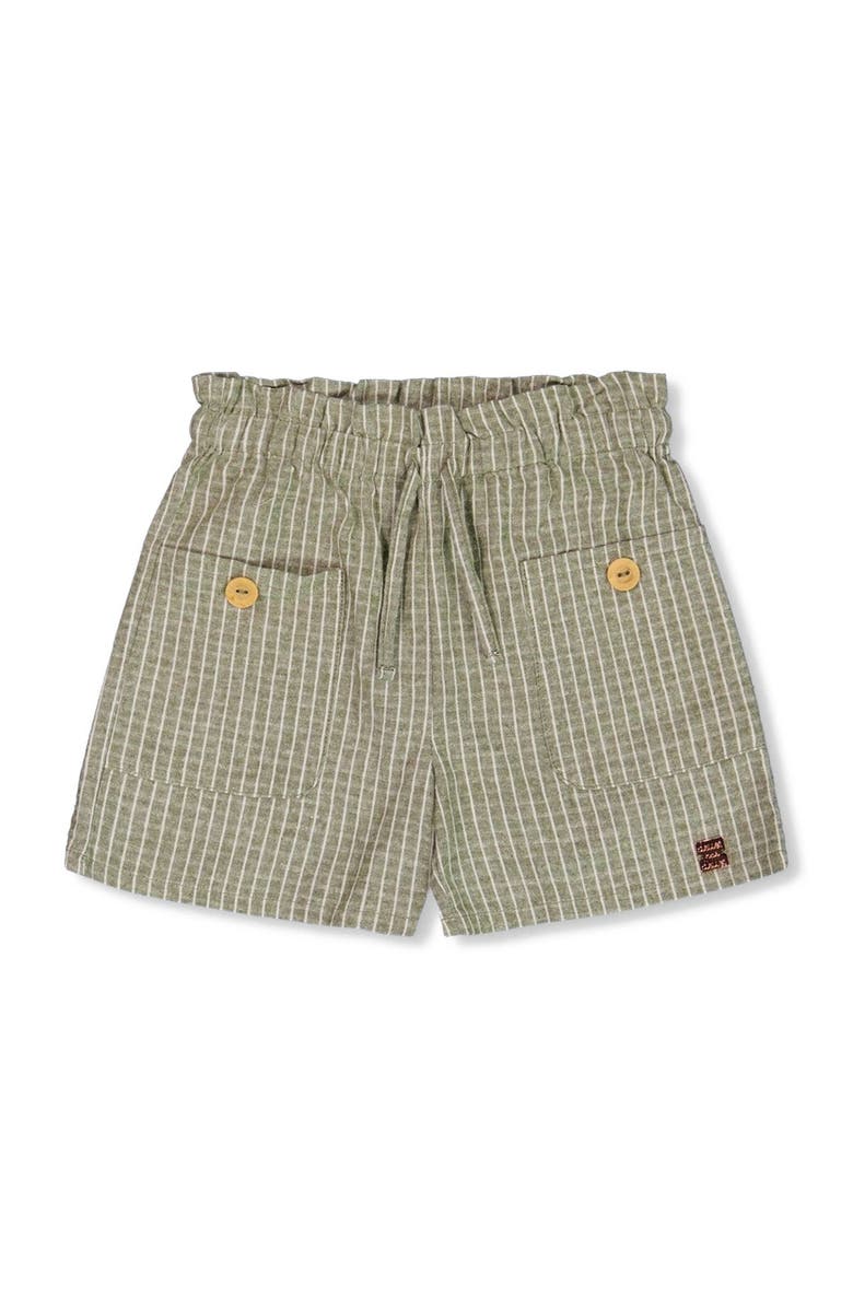 Deux par Deux Little Girl's Linen Short With Pockets Medium Green And Cream Striped, Main, color,