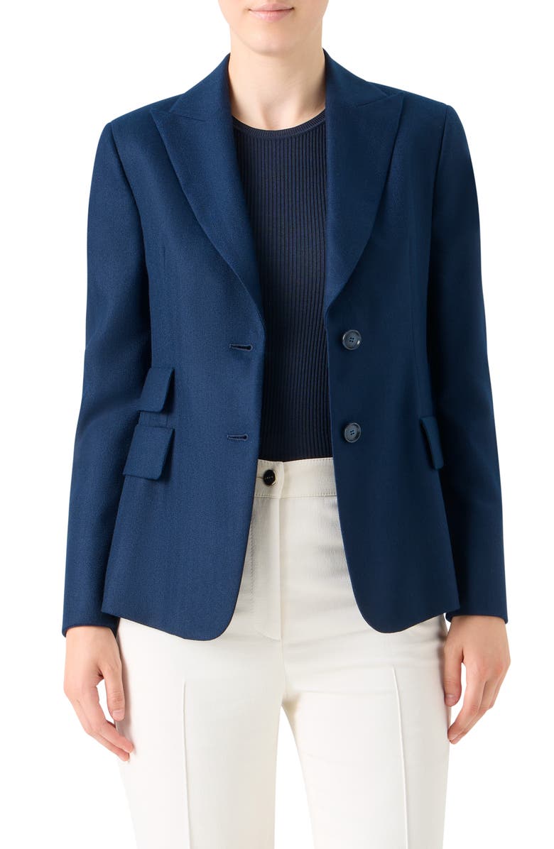 Akris Hans Herringbone Cashmere Blazer, Main, color, Navy