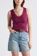 Treasure & Bond Pointelle Lace Trim Cotton Blend V-Neck Tank