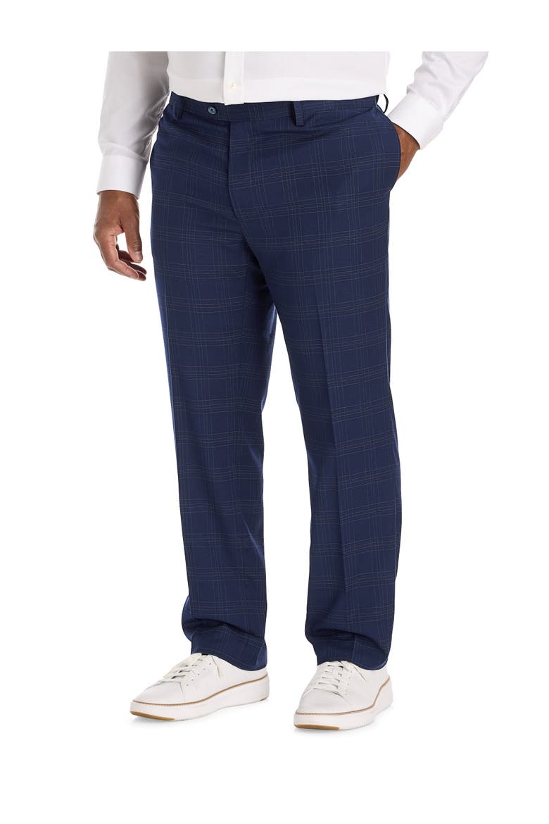 Big & Tall  Traditional Waist-Relaxer Plaid Dress Pants, Main, color, NAVY