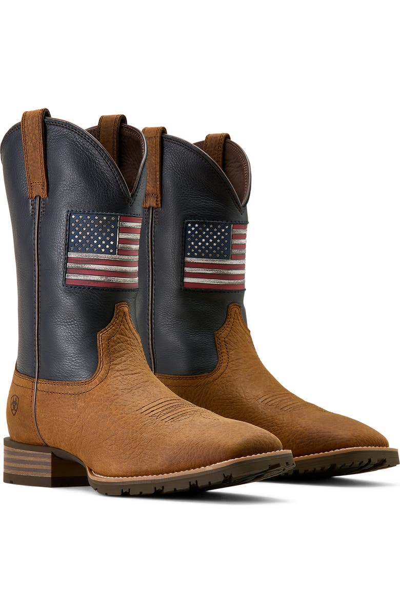 Ariat Hybrid Rancher Patriot Wide Square Toe Cowboy Boot, Alternate, color, Brown