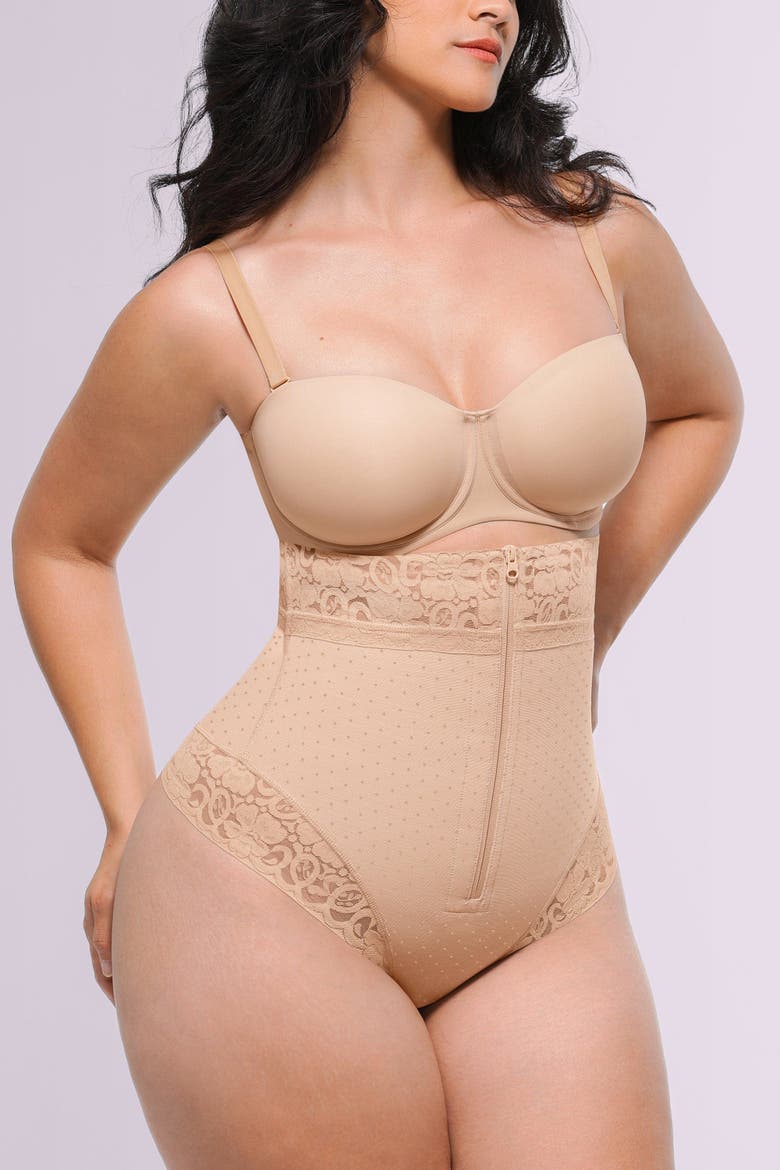 AirSlim High-Waisted Polka Dot Shaping Thong, Alternate, color, Nude