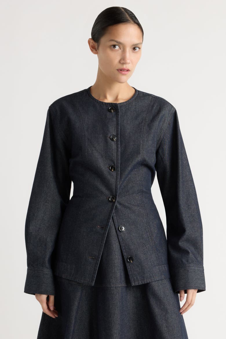 Emerson Cinch-Waist Denim Jacket, Main, color, Dark Indigo