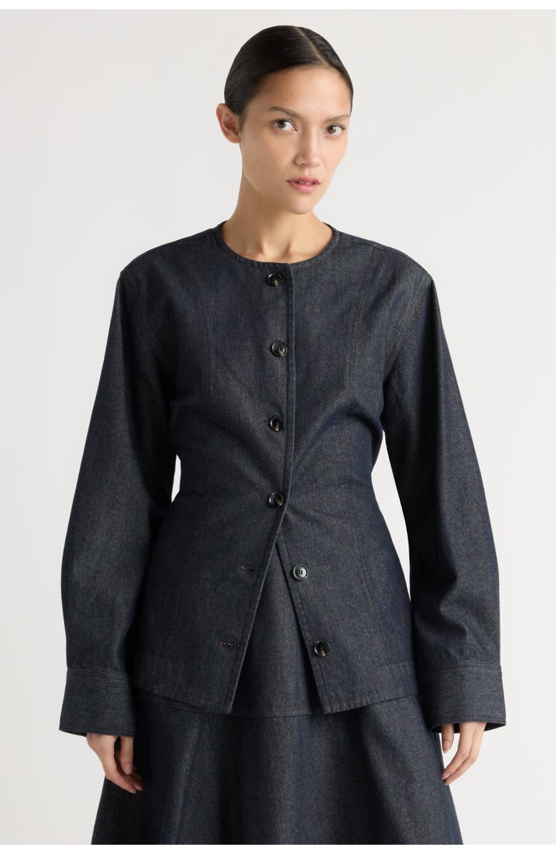 Modern Citizen Emerson Cinch-Waist Denim Jacket, Main, color, Dark Indigo
