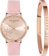 Ted Baker London Phylipa Leather Strap Watch & Bangle Bracelet Set, 34mm