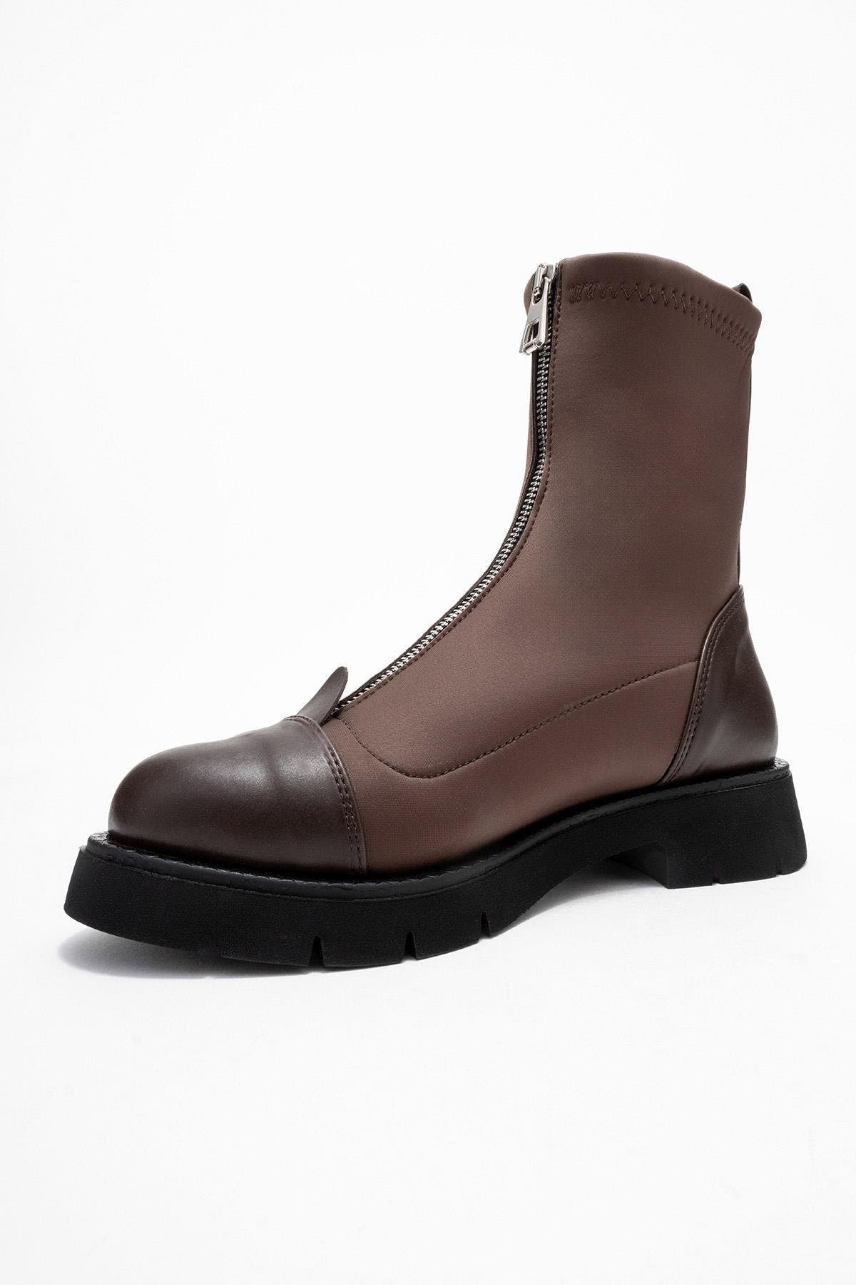 Martos Stretch Front Zip Ankle Boot, Alternate, color, Brown Faux Leather