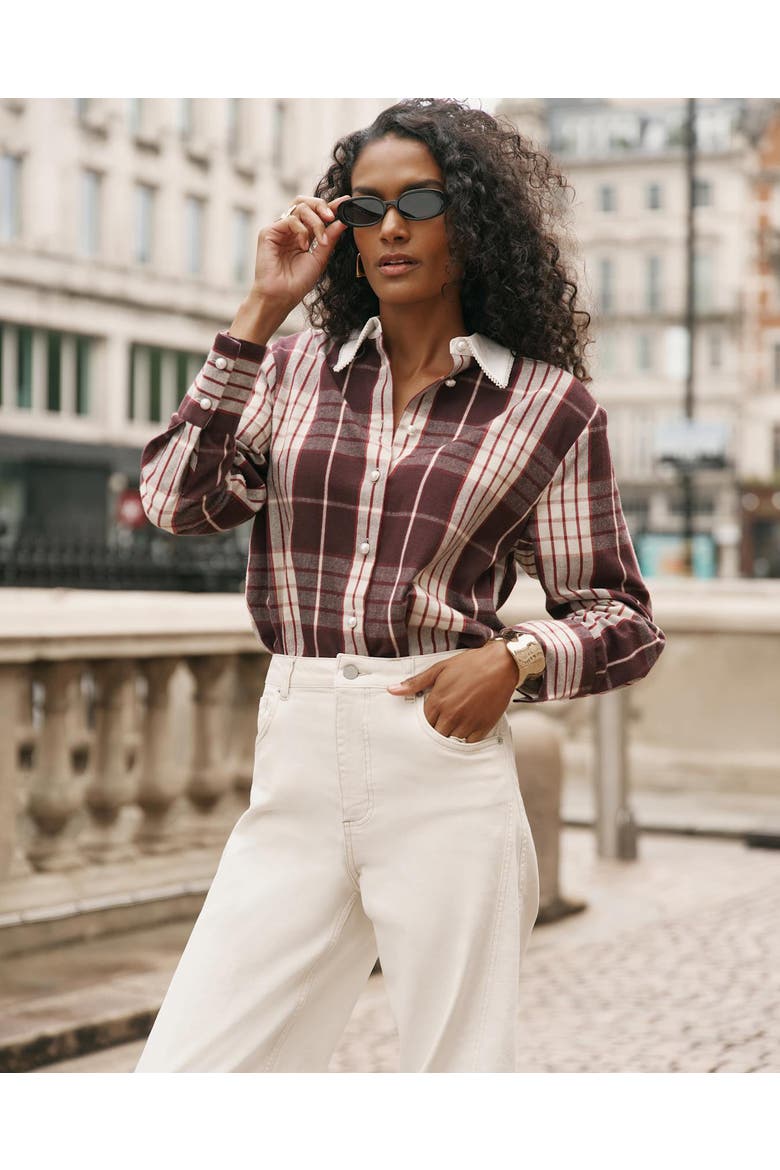 Checked Cotton Shirt, Alternate, color, Burgundy
